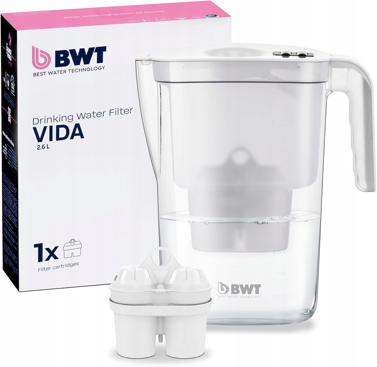 Levně Bwt Vida filtrační konvice 2600 ml EasyFill, manuální indikátor, bez Bpa