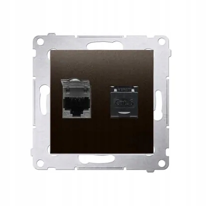 Dvojitá počítačová zásuvka RJ45 hnědá internetová Kontakt SImon 54 kat6