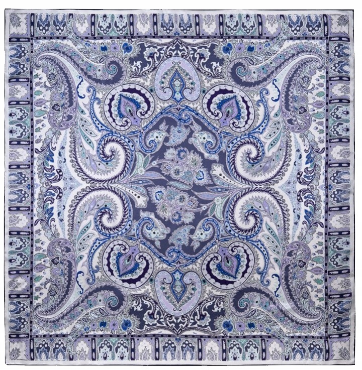 Hedvábný šátek 100% hedvábí s motivem paisley, 110 x 110 cm