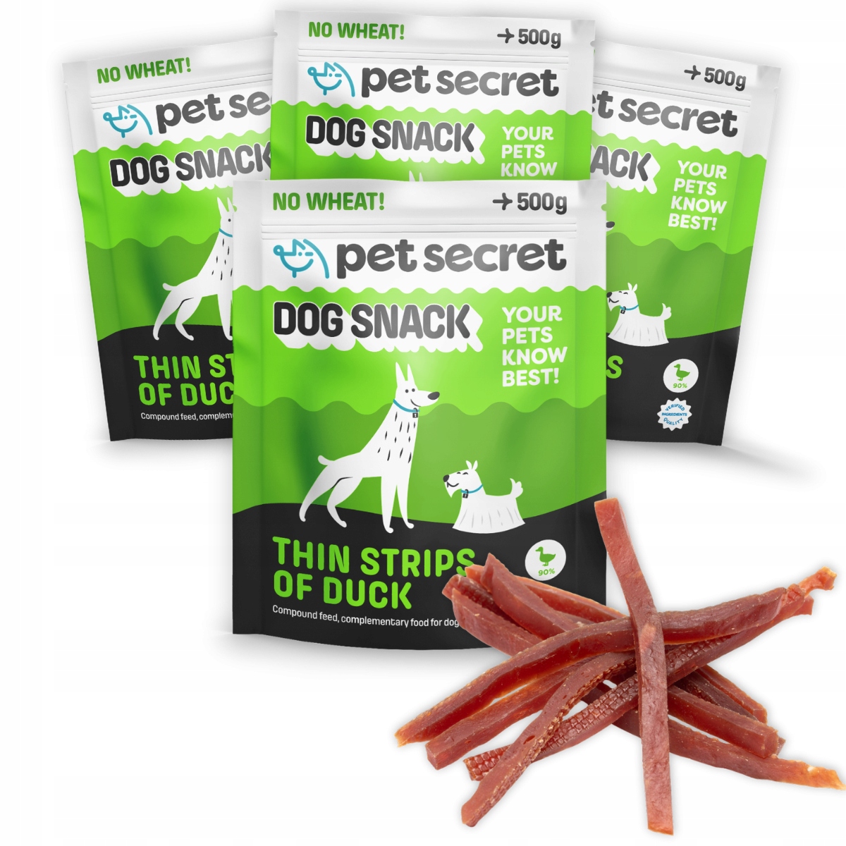 Psí pamlsek 4x500g Kachní proužky Tenké proužky Měkké Pet Secret