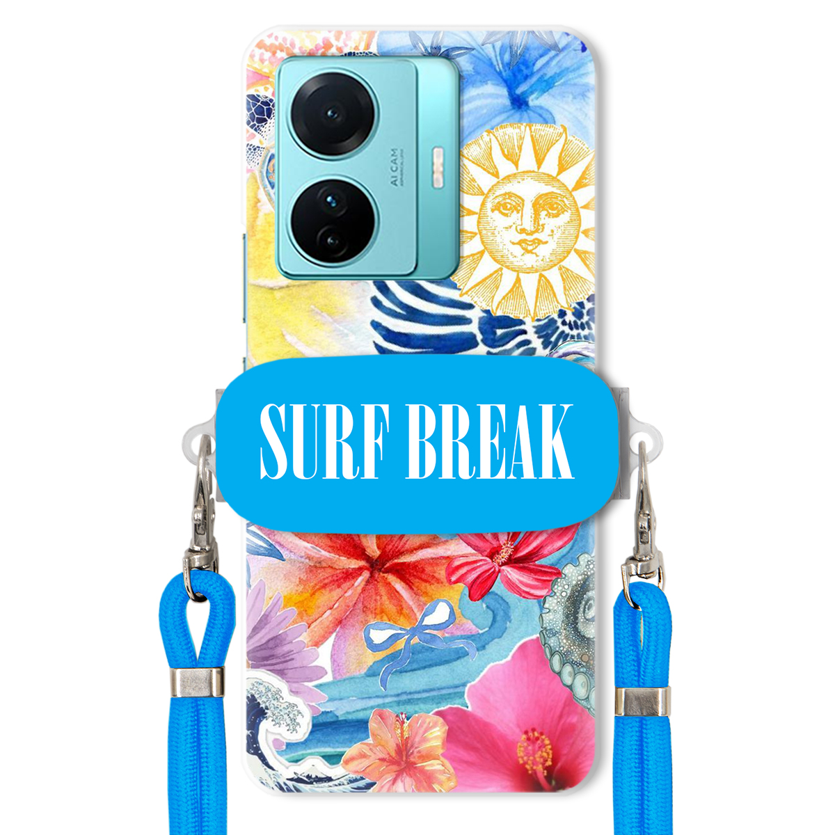 Puzdro pre Vivo S15 E Modrá Crossbody šnúra držiak Surf Break Lata