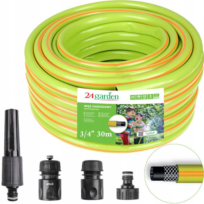 Zestaw Wąż Ogrodowy 3/4'' 30m +dysza +złączki Do Podlewania Ogrodu Trawnika