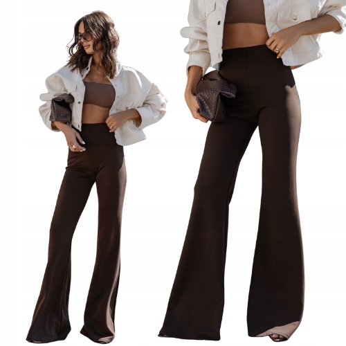 Dopasowane Spodnie Dzwony Z Wiskozy Czekoladowe