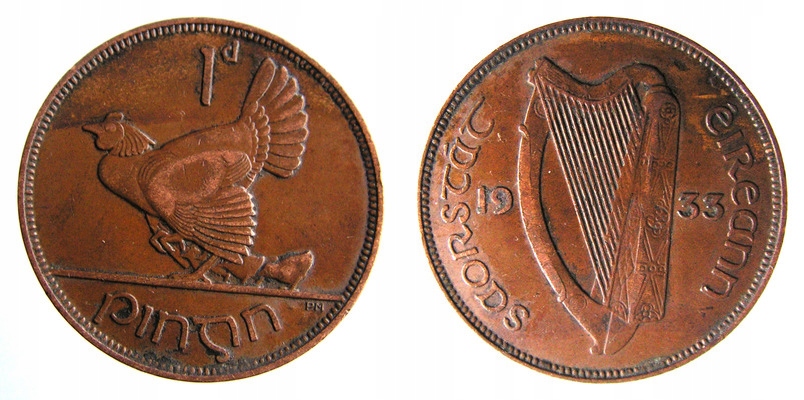 7787. IRLANDIA, 1 PENS 1933, 30,9mm