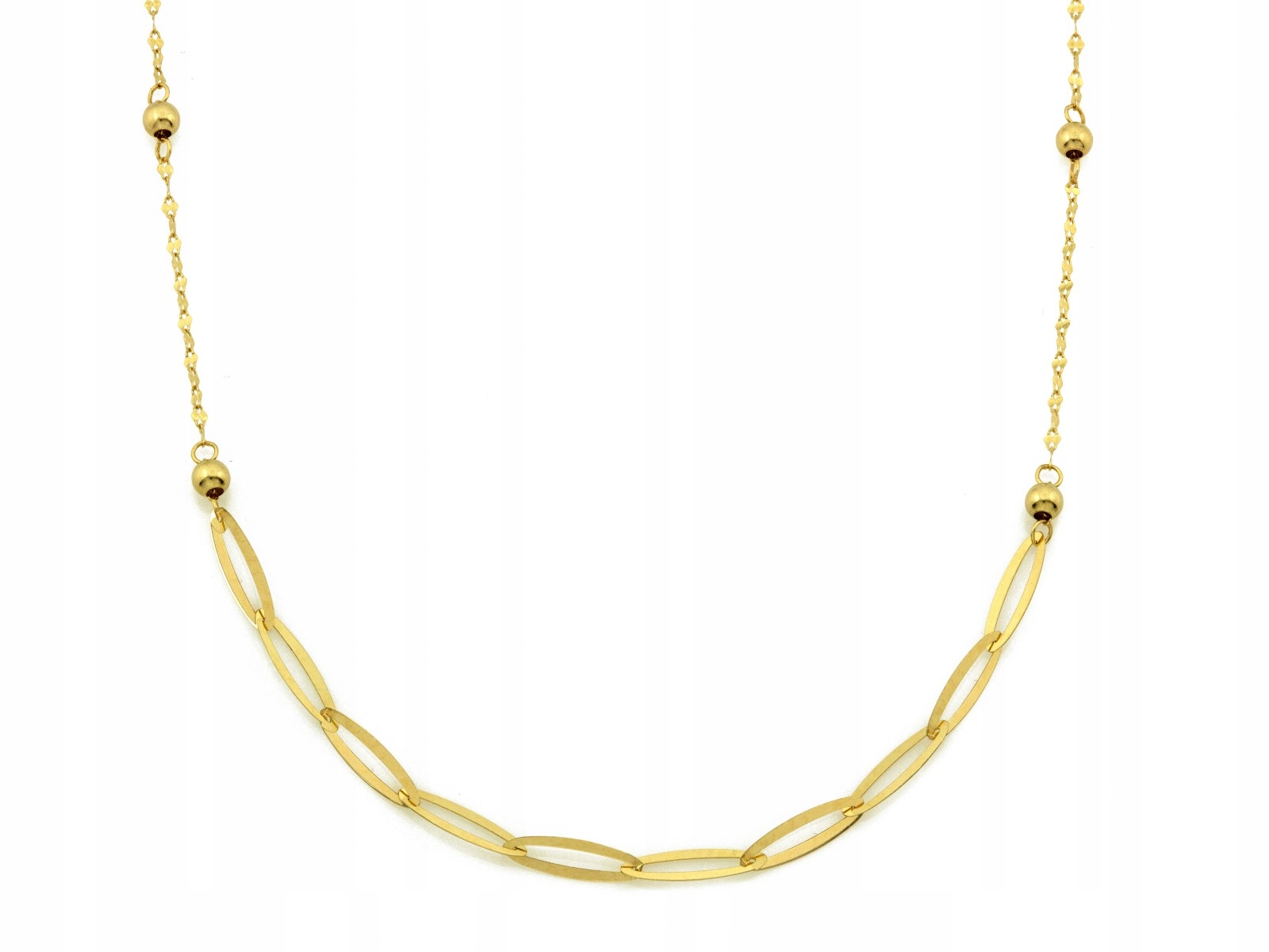 Zlatý náhrdelník 585, vložka z velkých článků s kuličkami 45 cm, kuličky 1.05 g