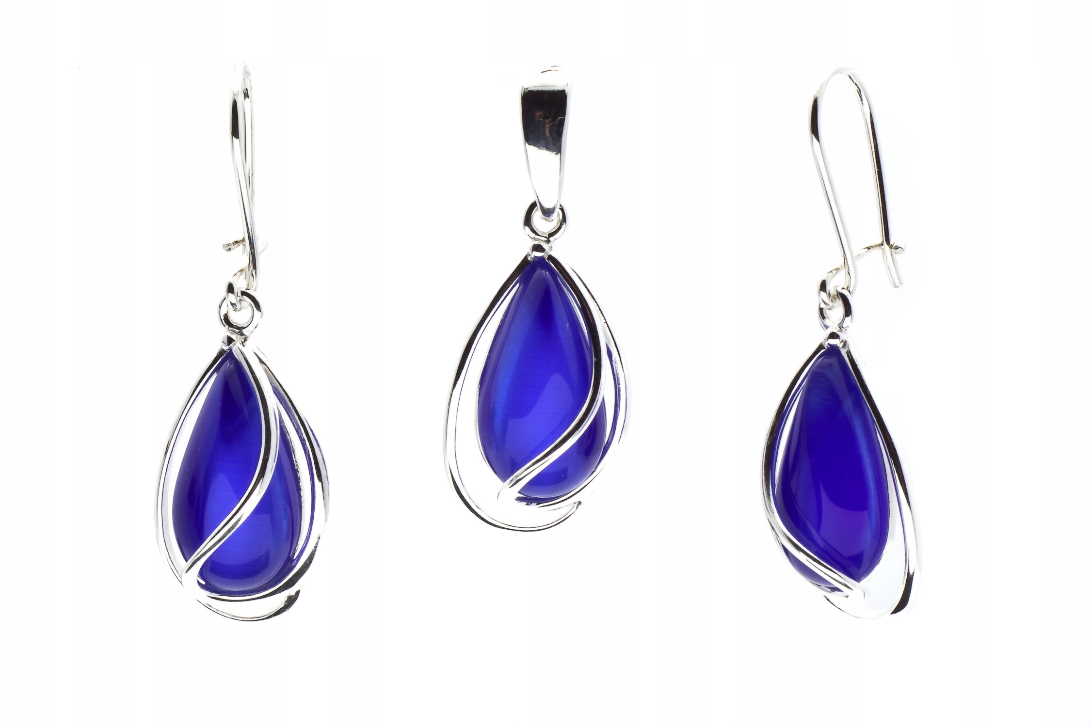 Stříbrný Set Náušnice Přívěsek Uleksyt Safírový