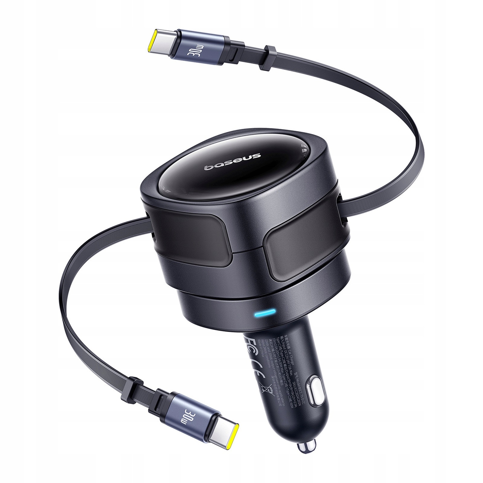 automobilová s navíjecími kabely Usb-c 60W černá