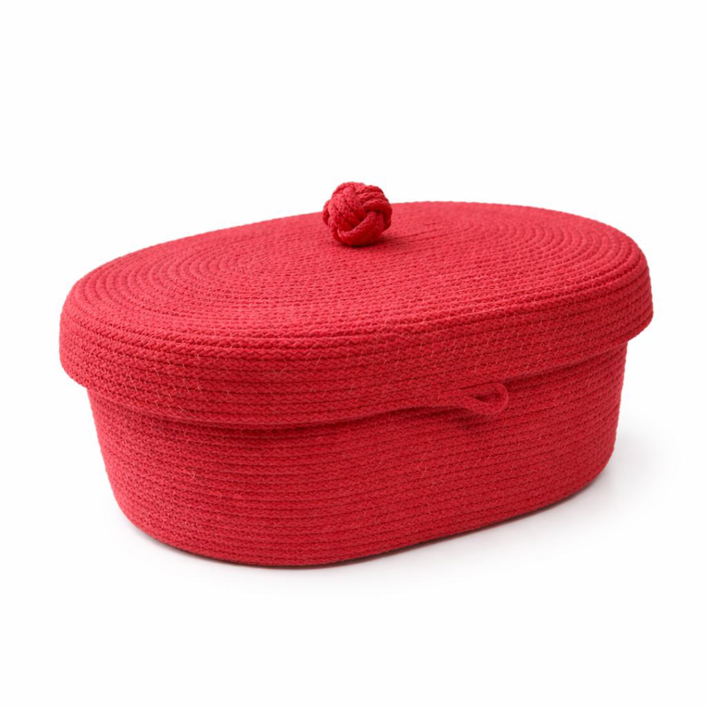 Červený Bavlněný Košík S Víkem 29x18 Handmade Polska