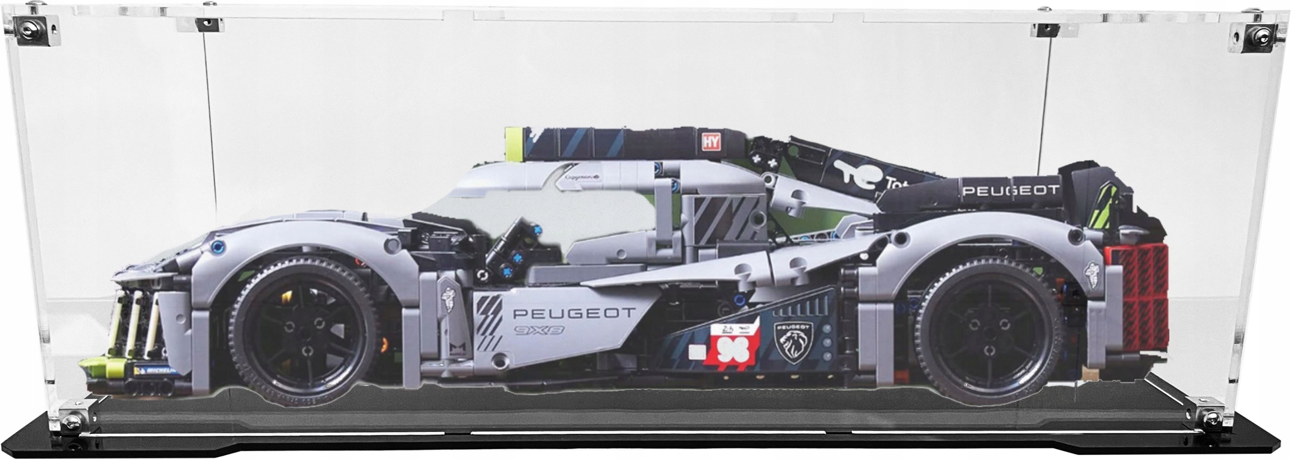 Vitrína s černou základnou pro stavebnici Lego 42156 Technic Peugeot 9X8