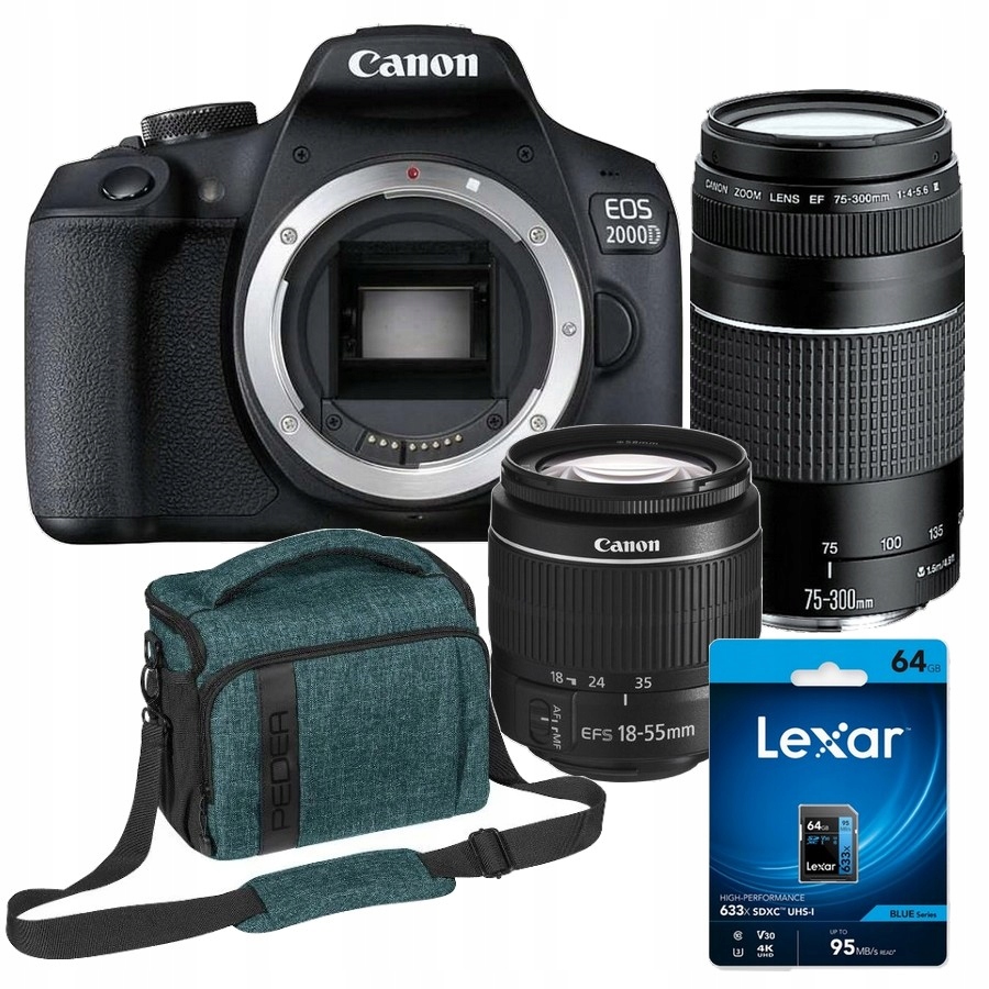 Sada Fotoaparátů Canon Eos 2000D 18-55 mm DC III 75-300 mm Příslušenství