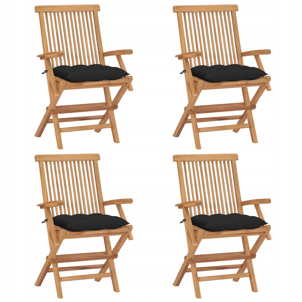 Zahradní židle s černými poduškami 4 ks masivní teak Černý 3065639