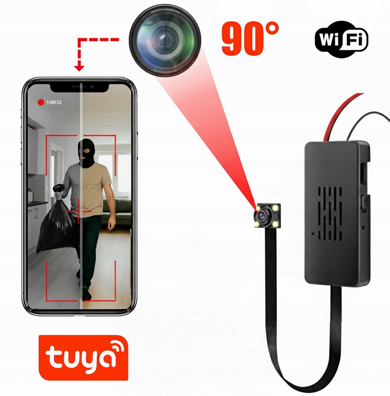 Mini Prémiová Špionážní Kamera Skrytá V Noci 90° Wifi Senzor Pohybu Diody