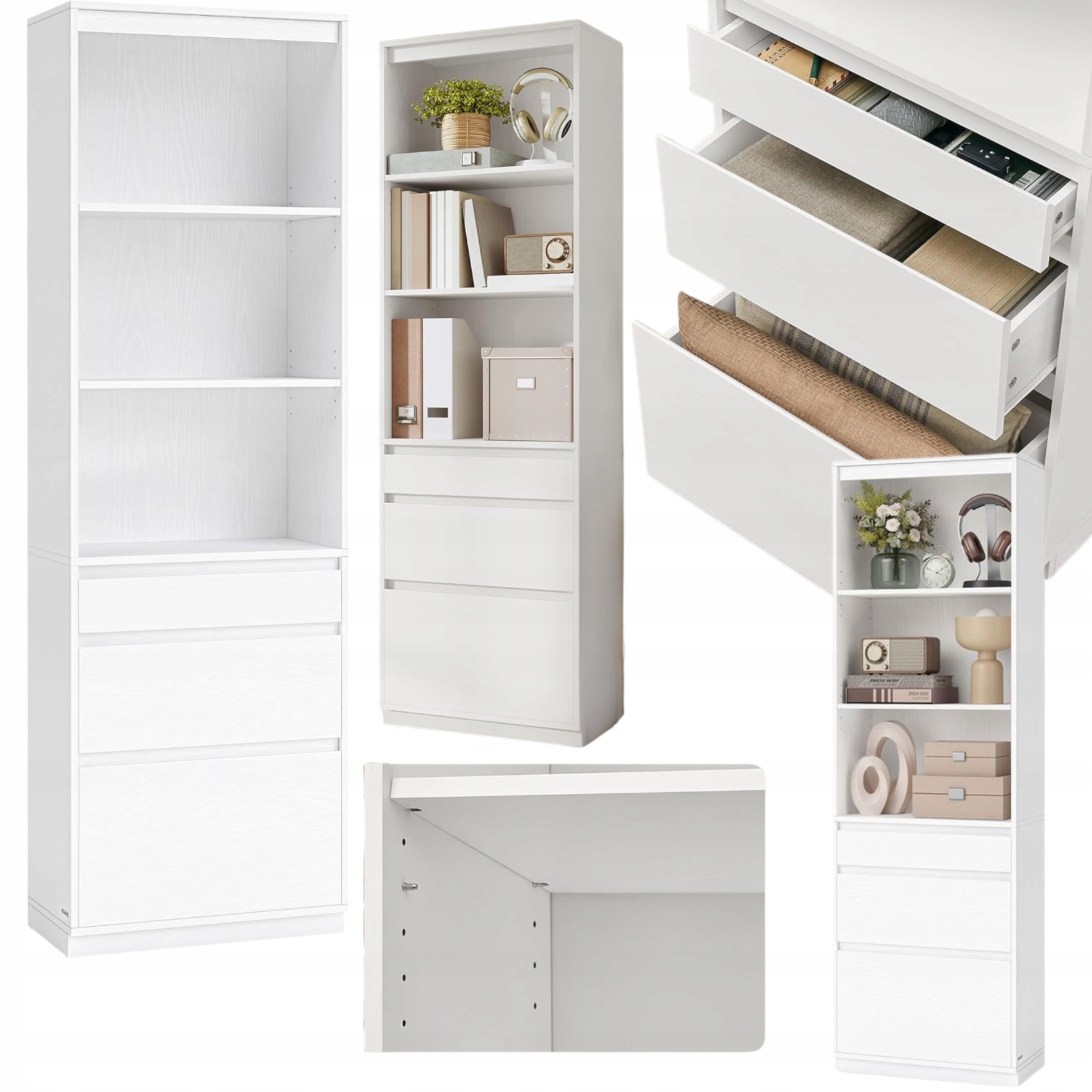 Regál Biely s 3 zásuvkami Vysoká skrinka na knihy Šatníková skriňa Police Loft