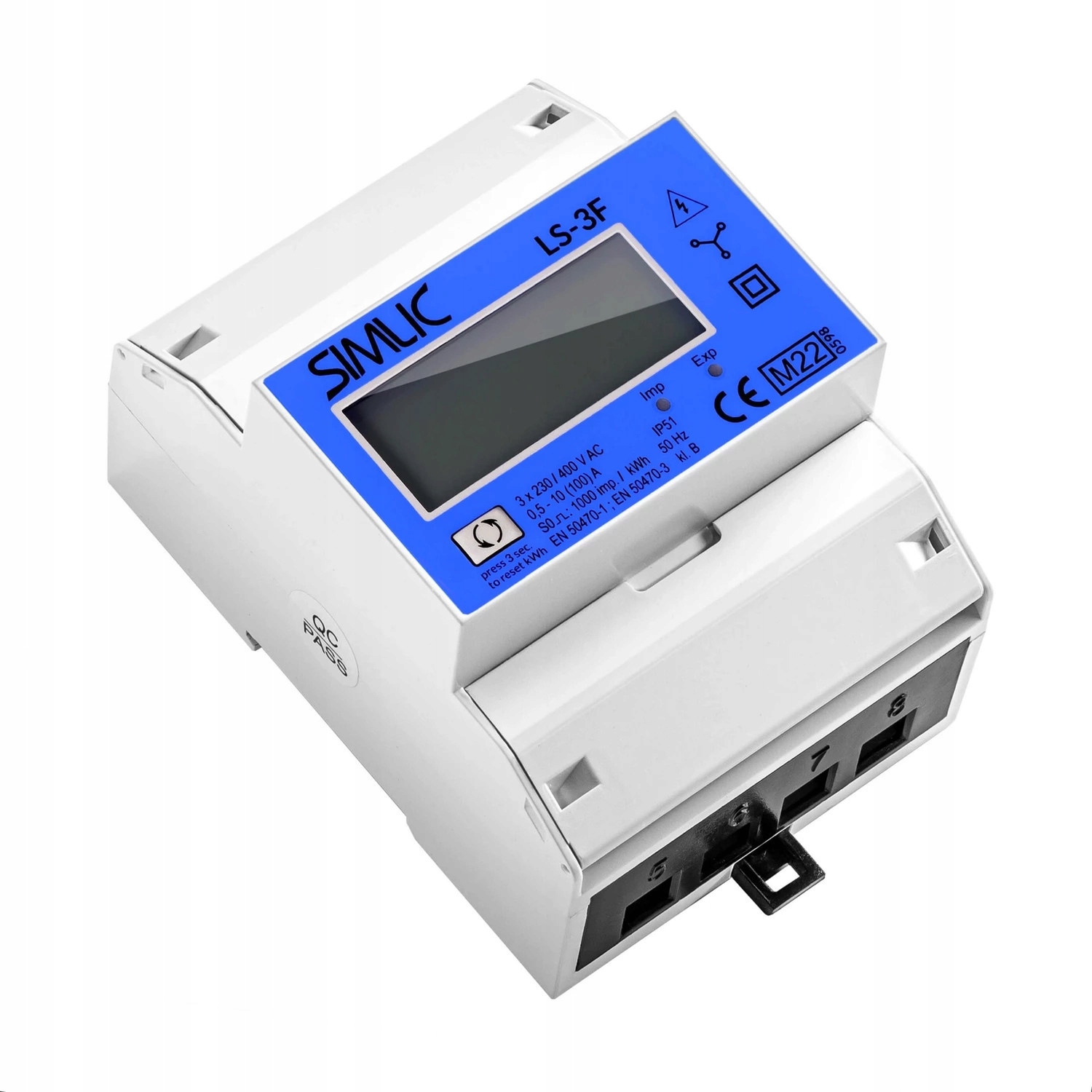 Čítač Aktivní Energie 3F 3x230-400V 3x5-100A 4MOD MID Simet LS-3F LCD-3F-
