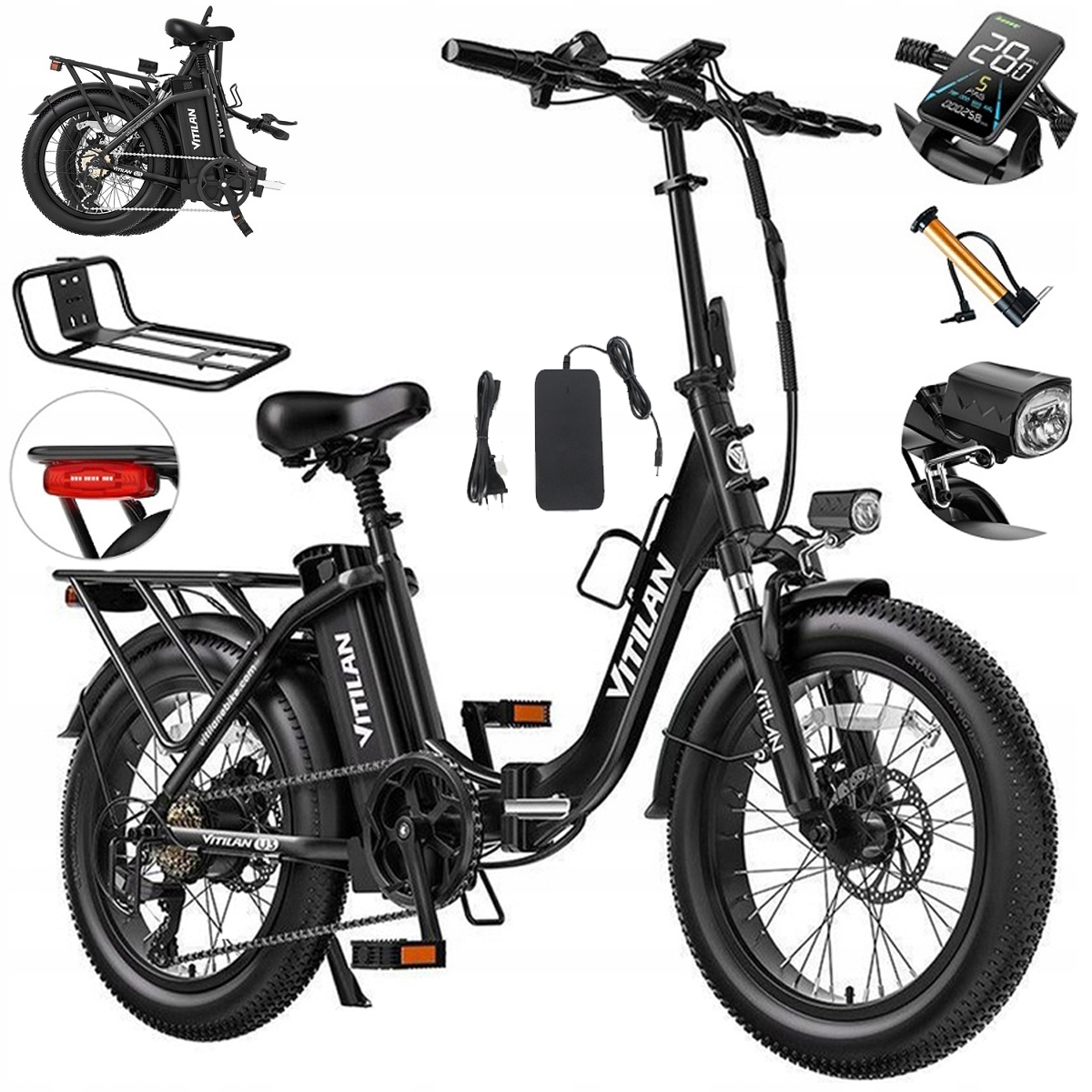 Vitilan U3 Skládací elektrický městský 750W 48V 13AH 45KM/H 120KM 20"*3.0"