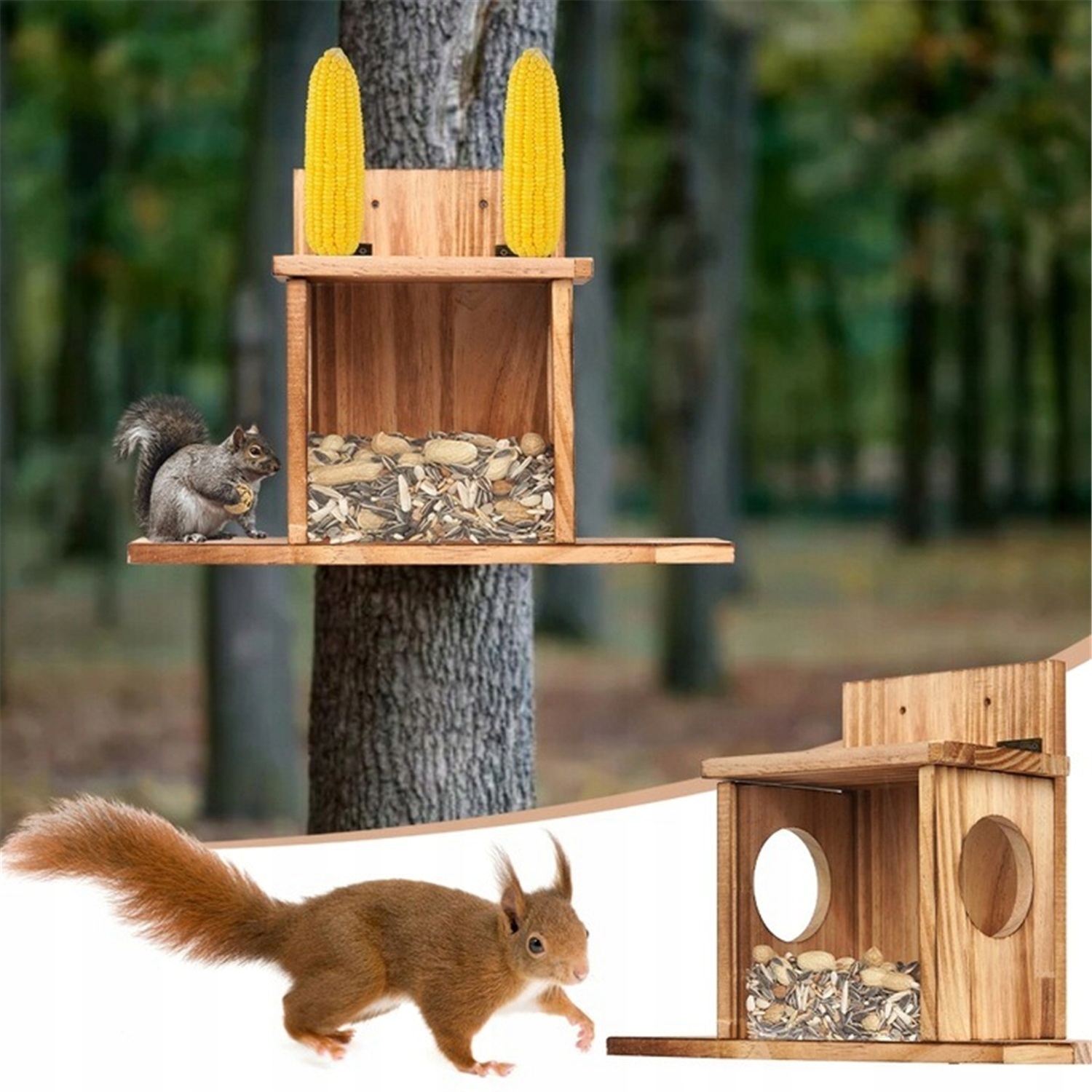 Krmítko Pro Veverky S Podstavcem Pro Odpočinek A Piknikovým Stolkem