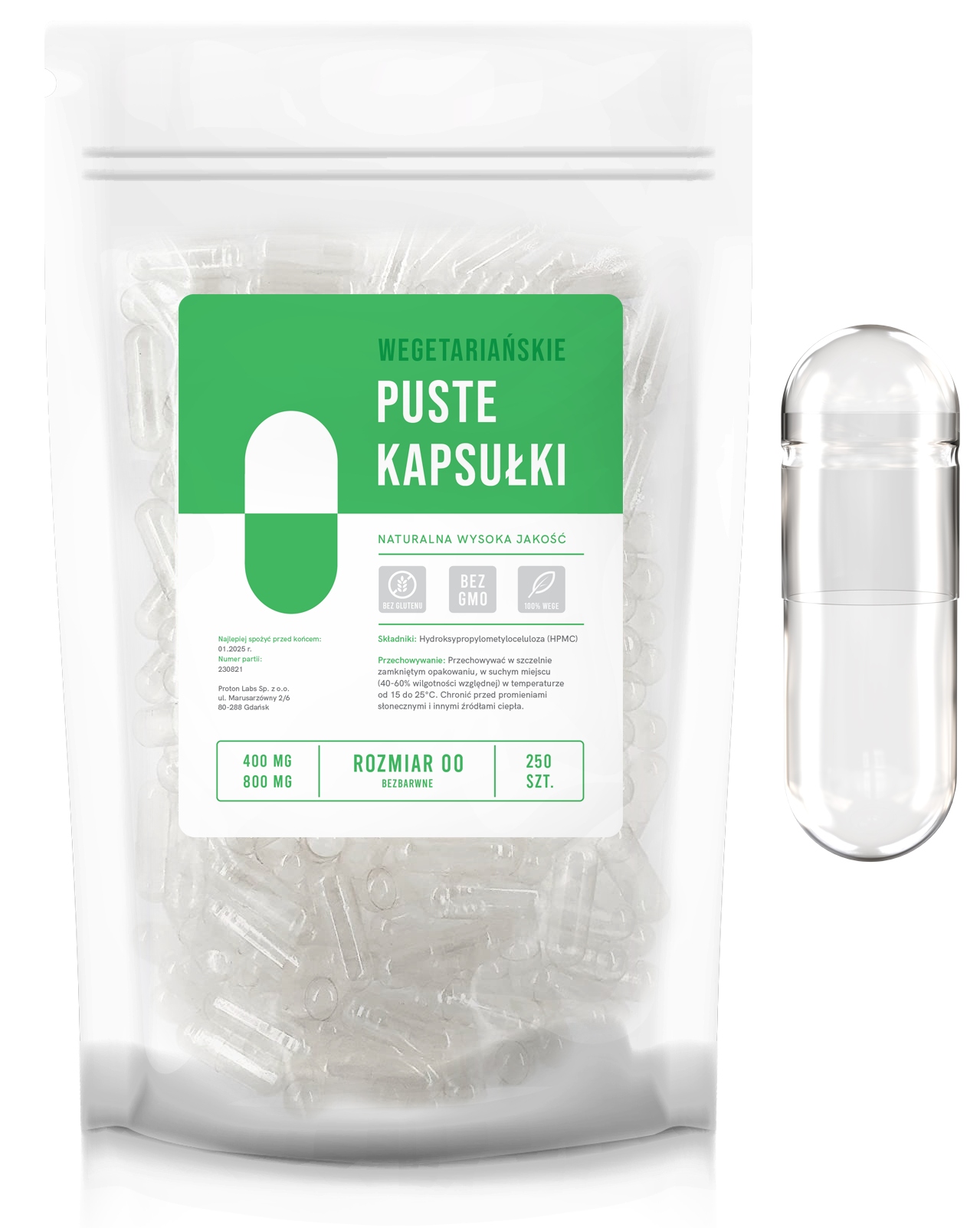 

Puste Kapsułki Wegetariańskie r. 00 250 sztuk