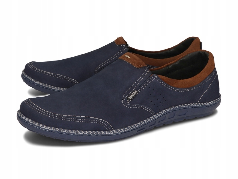 Mokasyny Męskie Wsuwane Buty Wizytowe Casual Skóra Naturalna 122 Granat 42 Model MOKASYN