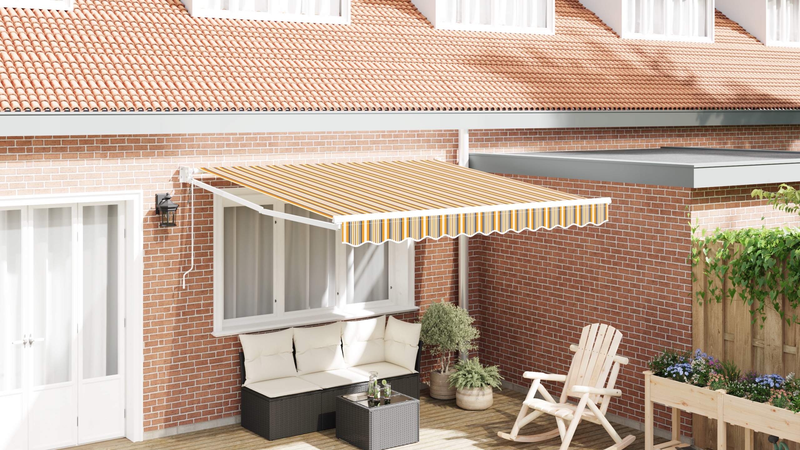 Automatická výsuvná markýza s multicolor pruhy 350x250 cm Žlutá 3330312