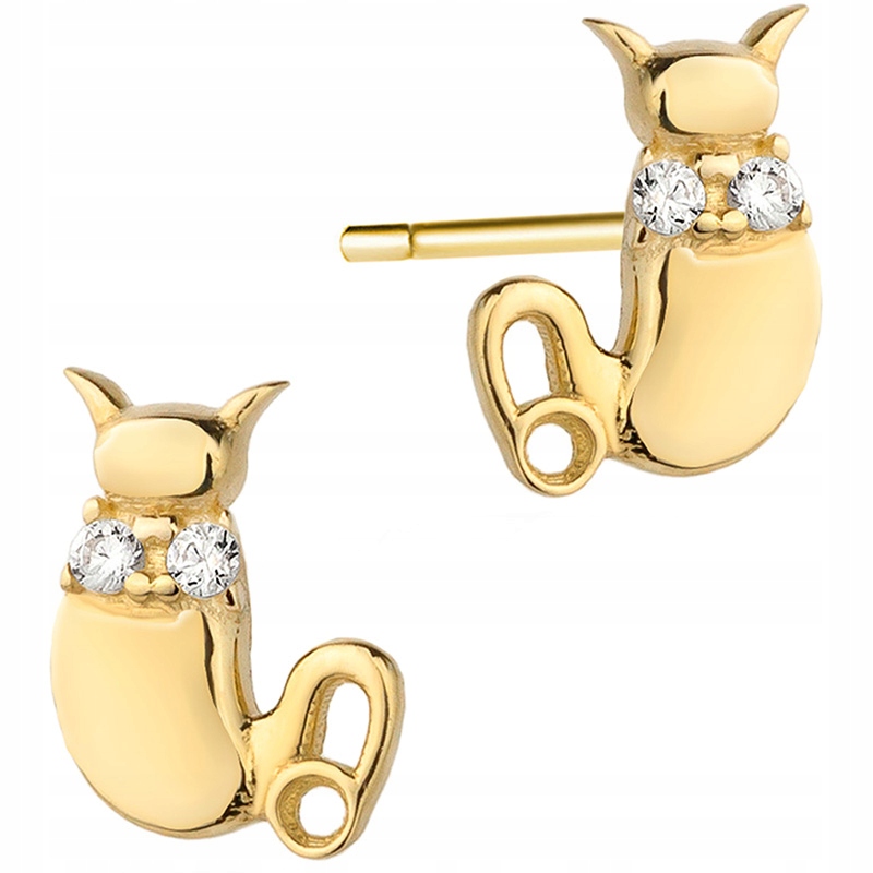 Zlaté Náušnice pr. 585 Kočky se Zirkony 14k