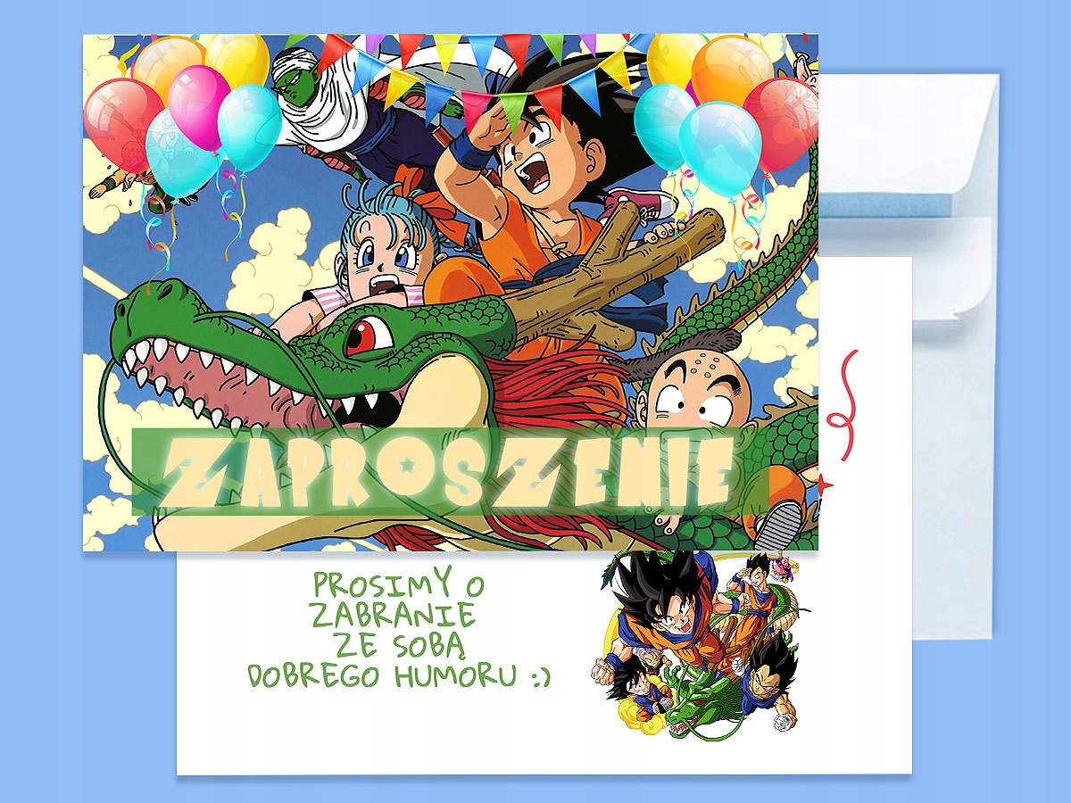 ZAPROSZENIE DRAGON BALL NA URODZINY DZIECKA + KOPERTA GRATIS JAKOŚĆ Typ znaczek