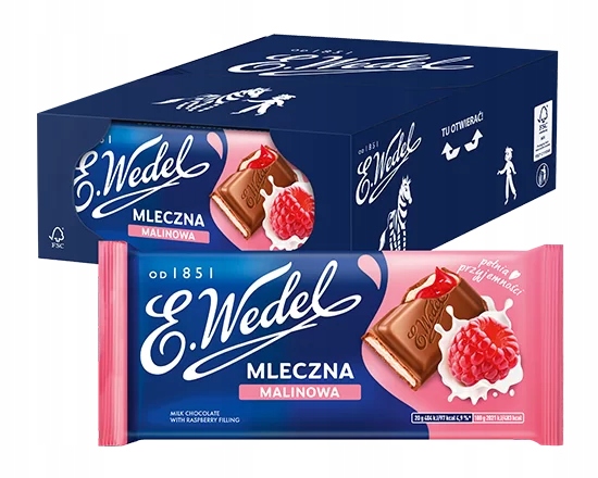20 x Czekolada Mleczna z nadz. malinowym E.Wedel
