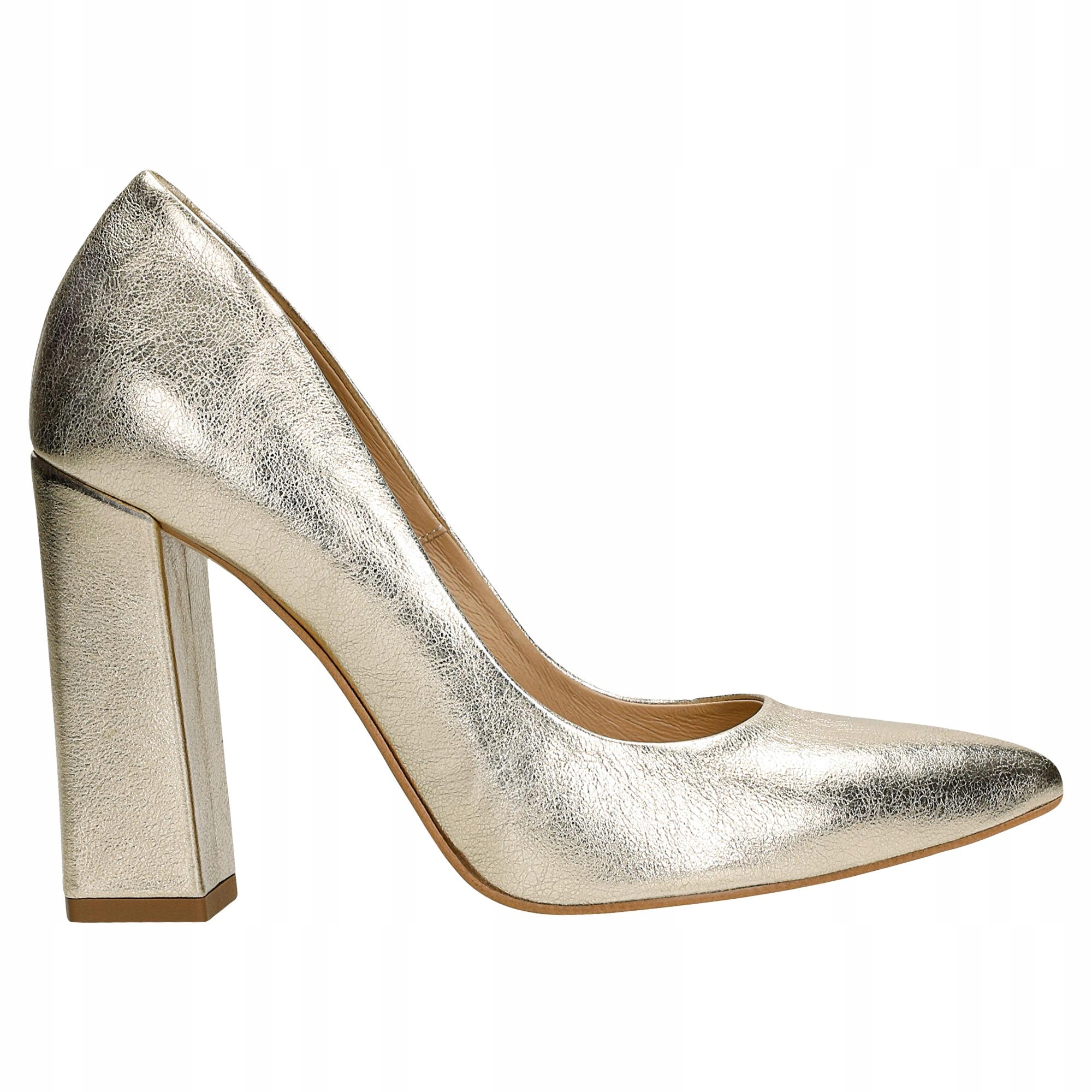 Dámské zlaté lodičky na vysokém podpatku Wojas vel.