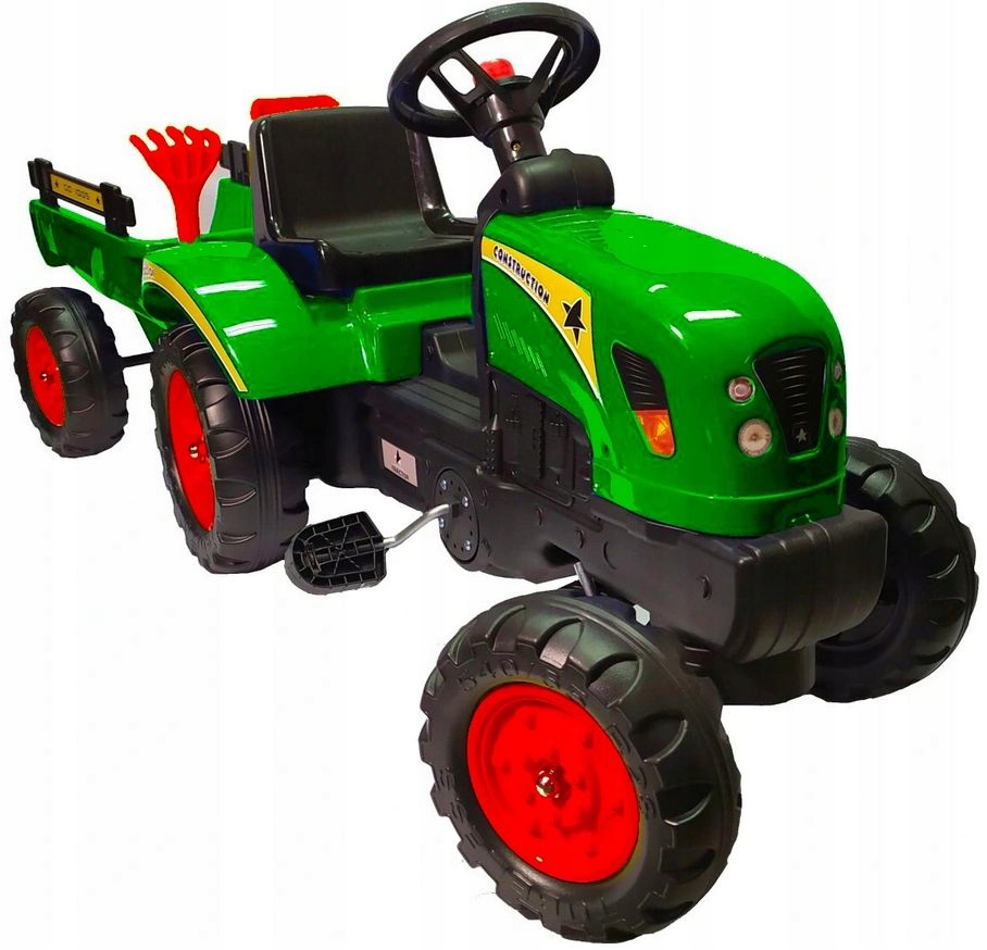 Traktor na pedały z przyczepą i akcesoriami