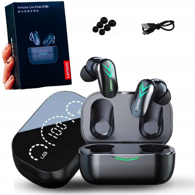 SŁUCHAWKI BEZPRZEWODOWE LENOVO XT82 MEGA DUŻY WYŚWIETLACZ GAMINGOWE