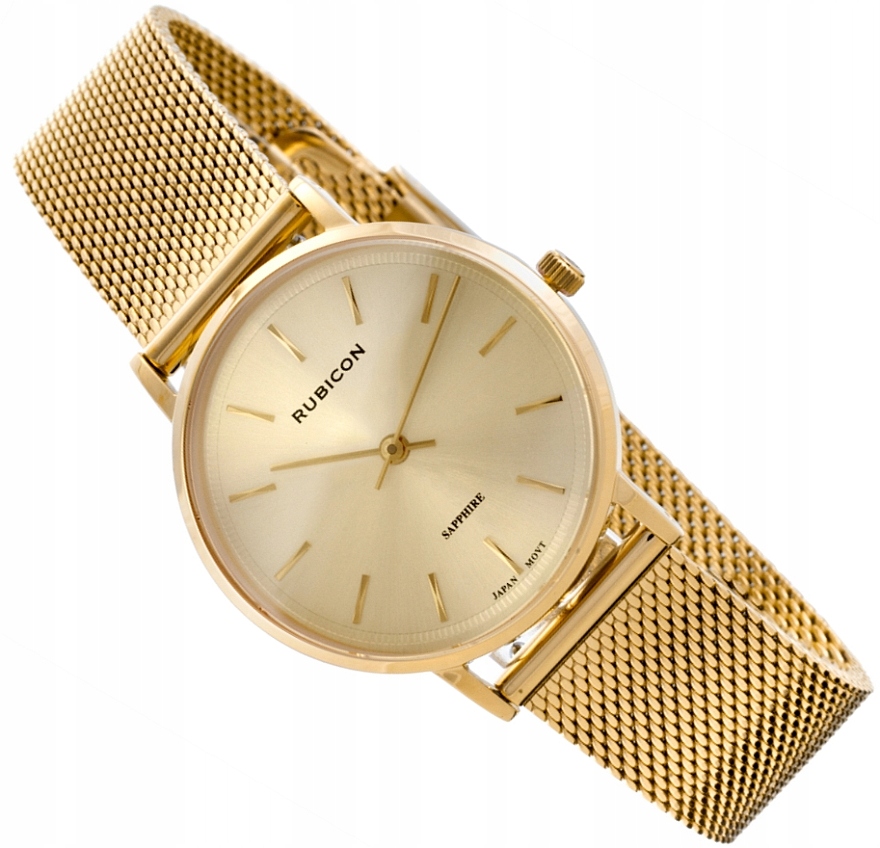 Zlaté Dámské Hodinky Rubicon RNBD88 RBN211 Elegantní Mesh Safírová Krabička 32 mm