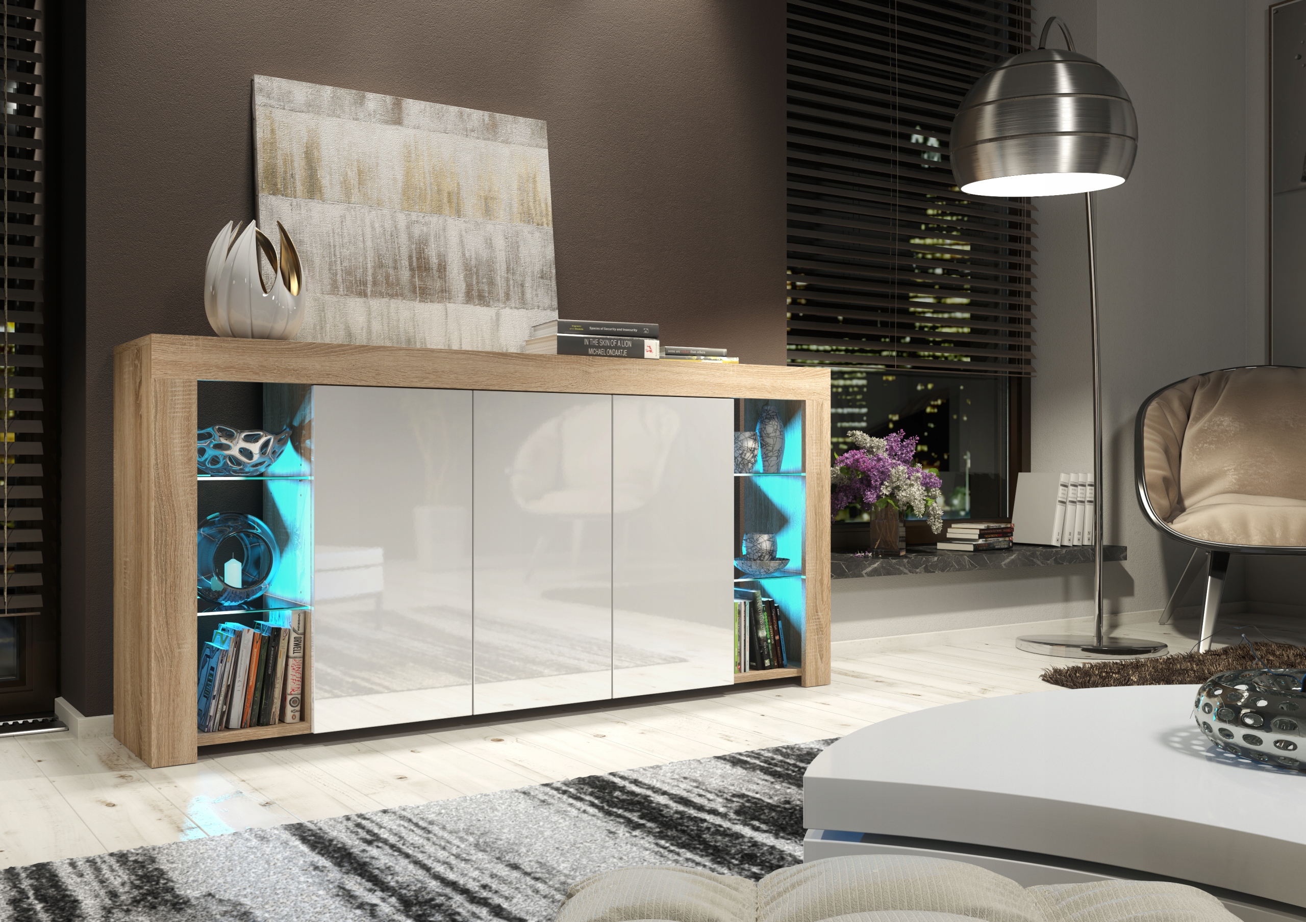 KOMODA STOLIK SZAFKA DĄB/BIAŁY POŁYSK RTV E115 Marka EFS