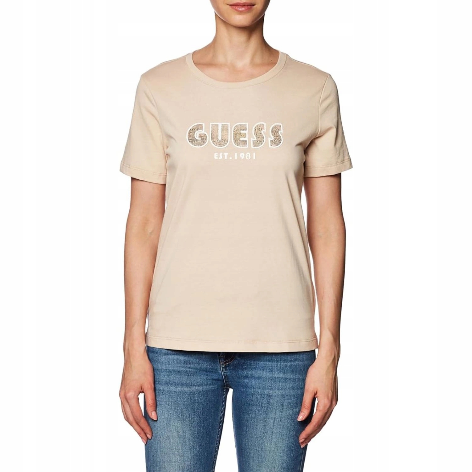 Tričko Guess dámské tričko s krátkým rukávem a logem, zdobené zirkony vel.