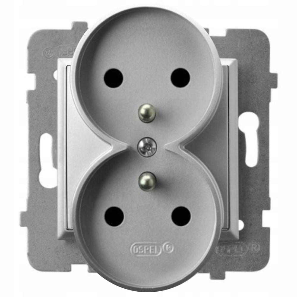 MODUŁ SREBRNY BEZ RAMKI GNIAZDO PODWÓJNE