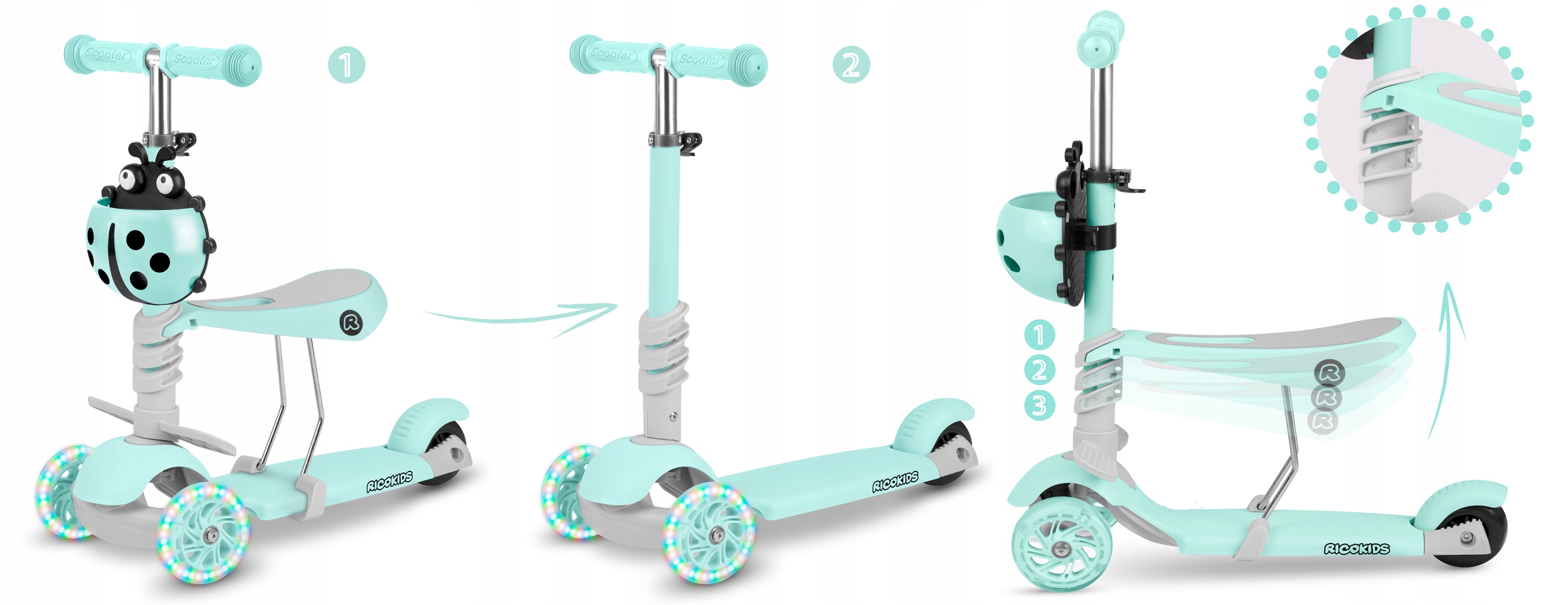 HULAJNOGA TRÓJKOŁOWA BALANSOWA RICOKIDS 3w1 LED Stan opakowania oryginalne