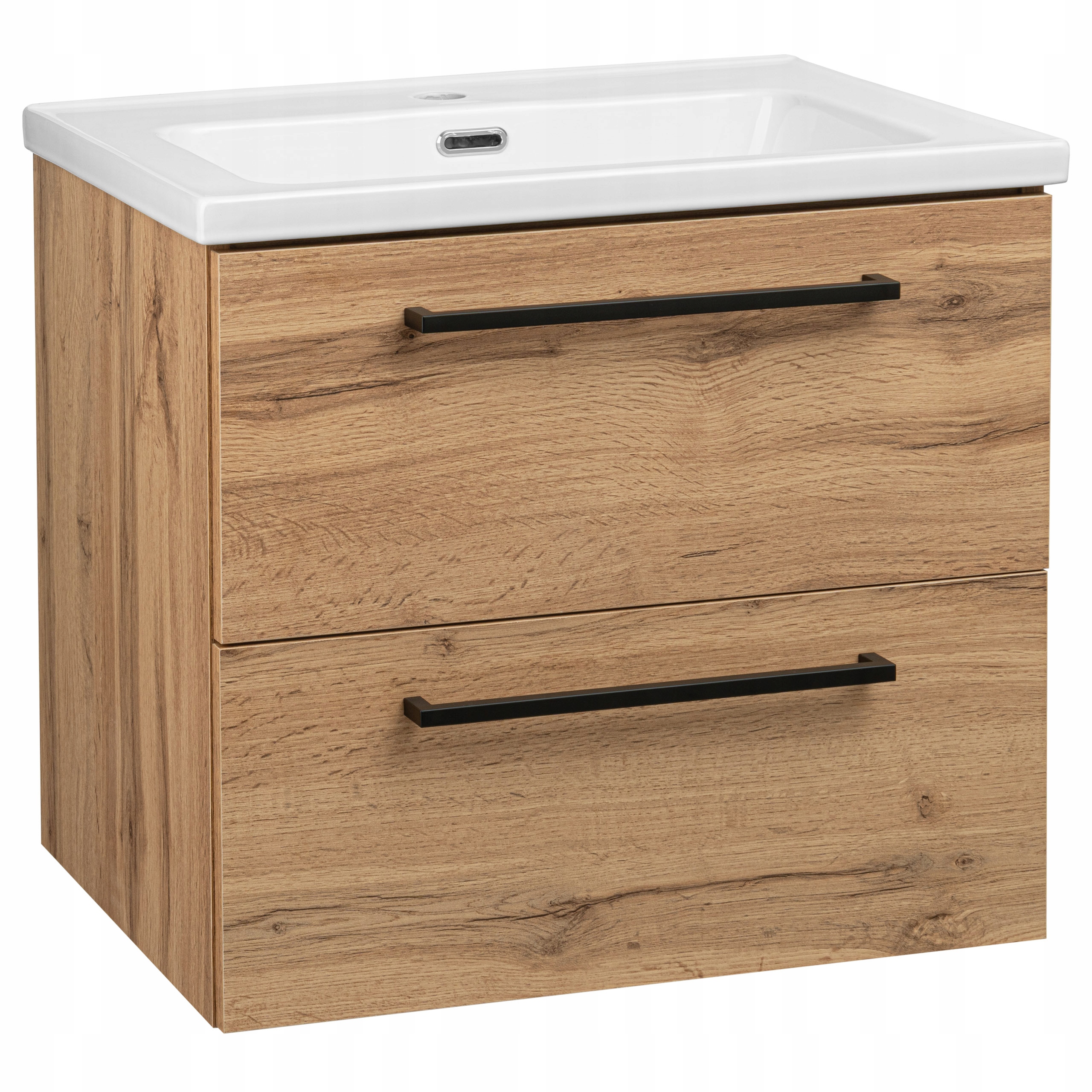 SZAFKA ŁAZIENKOWA WISZĄCA Z UMYWALKĄ LUSTREM LAMPKĄ LED DĄB WOTAN 60 cm Marka MyFurni