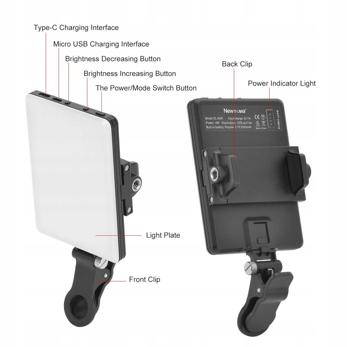 NEWMOWA Lampa LED 60 3200-5600K 3 Tryby Światła Do Telefonu i Laptopa — miniatura 3