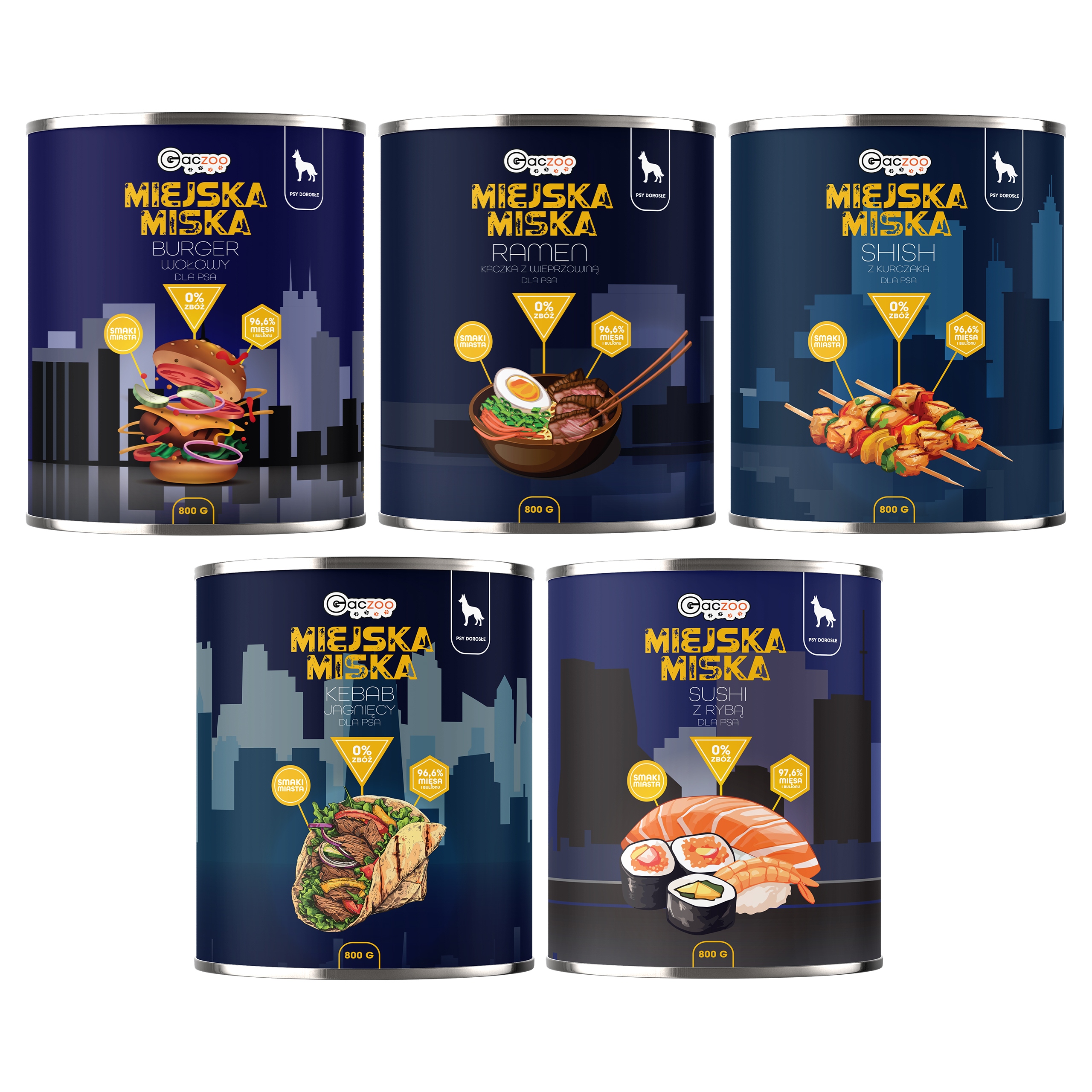 Levně Gaczoo Městská miska bez obilovin krmivo mokré pro psa mix chutí 5 x 800 g