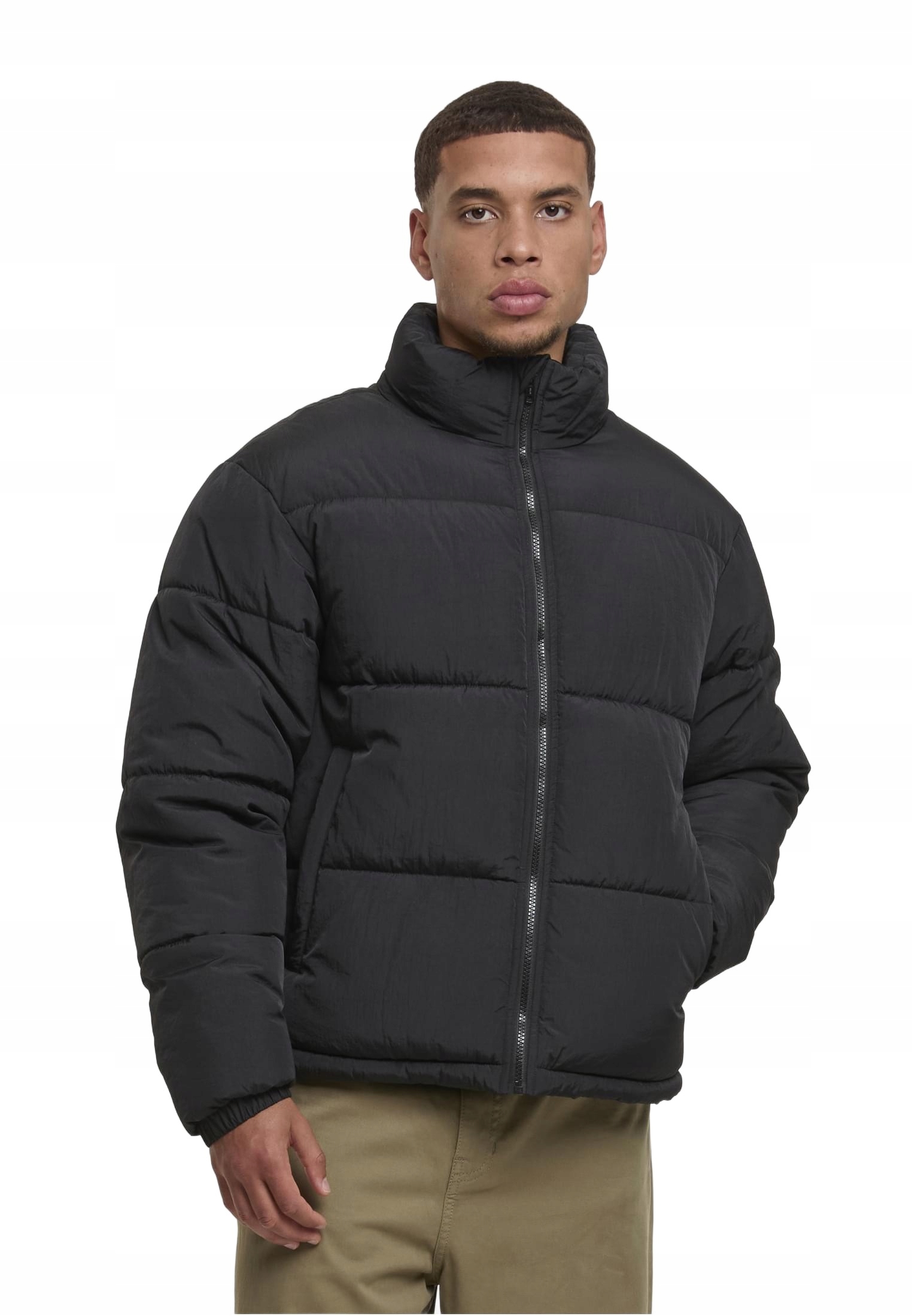 Zimní bunda Urban Classics Crinkle Puffer černá bez kapuce 4XL