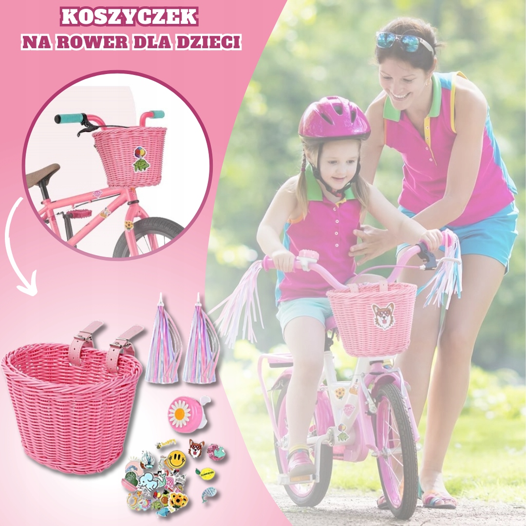 KOSZYK KOSZ RATTANOWY NA ROWER BIDON LALKĘ BARBIE MOCOWANIE NA PASY RÓŻOWY Obciążenie maksymalne 1 kg