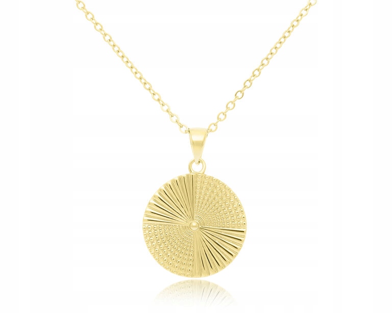 Zlatý dámský náhrdelník Kulatý lesklý přívěsek Gravírování Stříbro pr.925