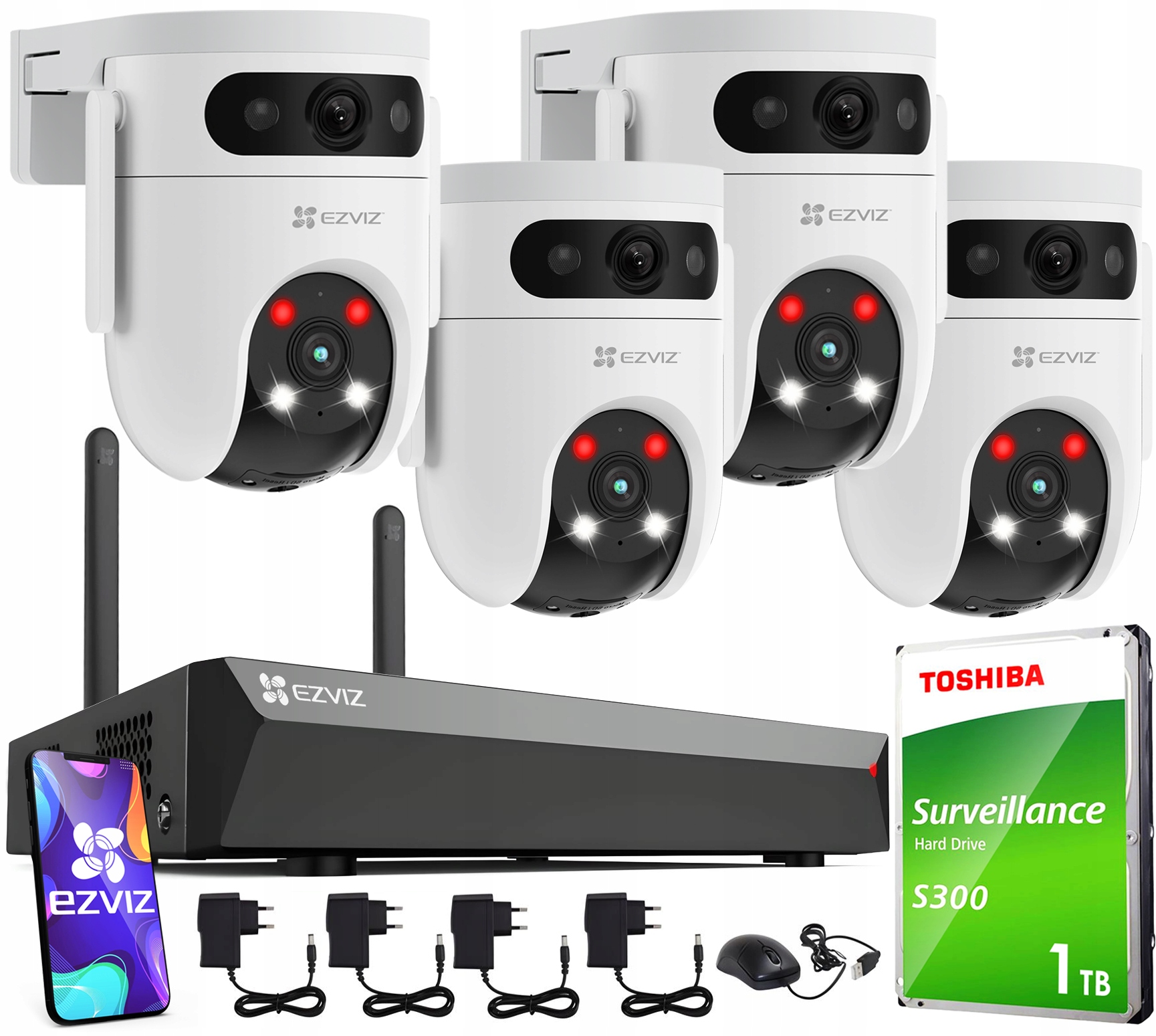 WiFi monitorovací sada Ezviz 4 kamery 6Mpx (3MP+3MP) Rotace 360° Nvr 8CH