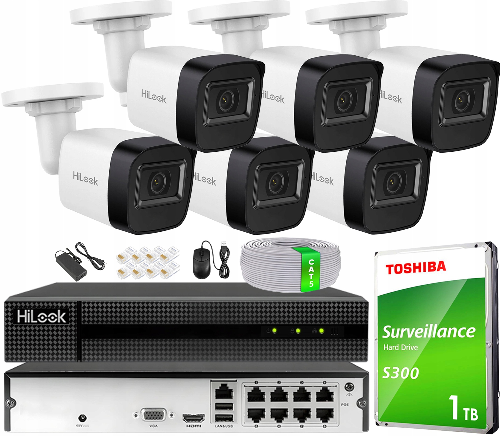 Monitorovanie Cctv Ip Sada 6 kamier 4Mpx Ir 30 m IPCAM-B4-P HiLook Nvr 8CH PoE