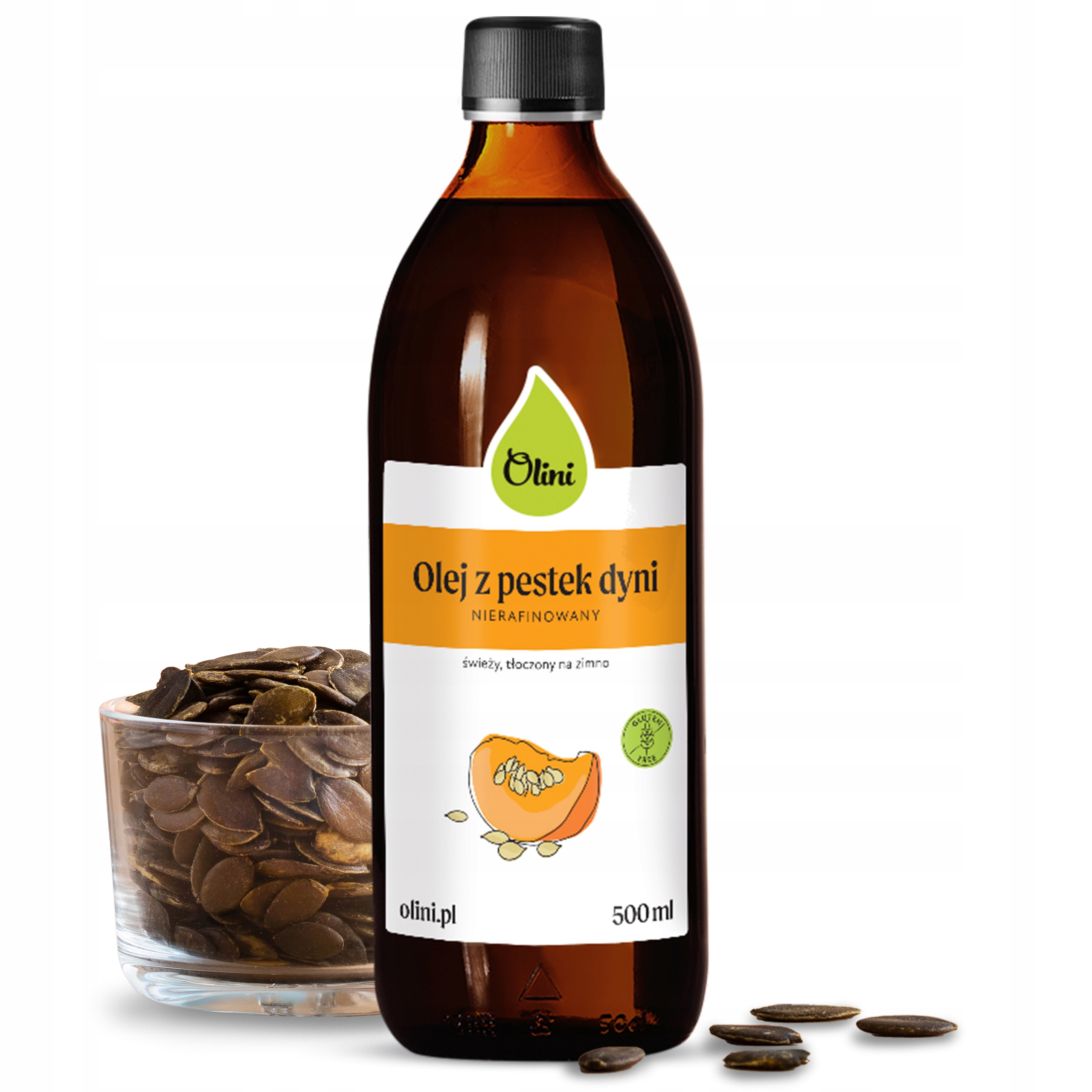 Dýňový olej lisovaný za studena z polské jader Olini 500 ml