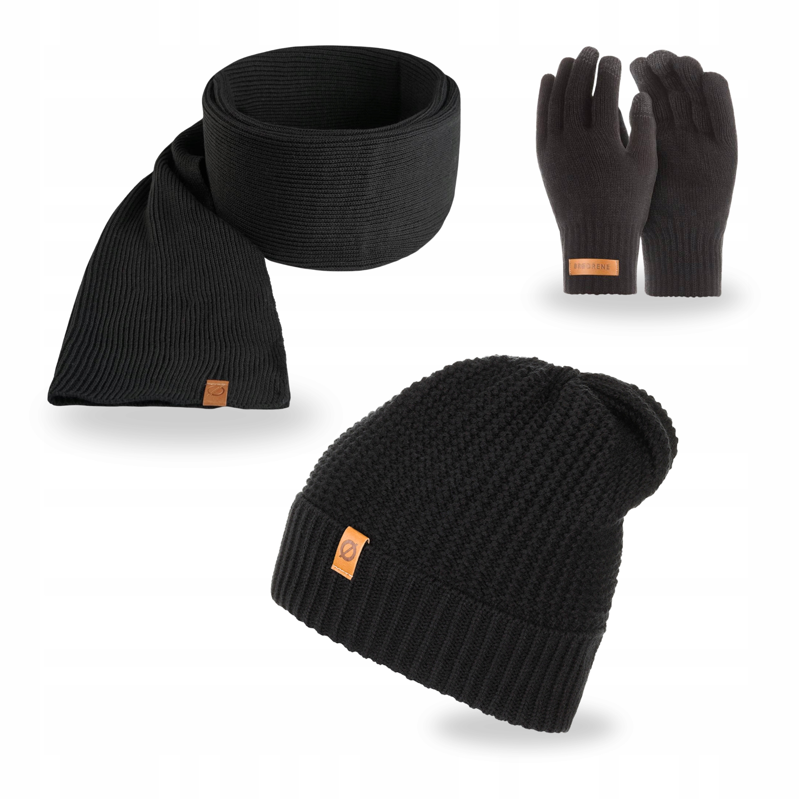 Pánský set Klasický módní šátek Čepice Rukavice Černé Teplé 3v1