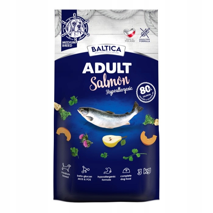 Levně Baltica Adult M 3kg Hypoalergenní Suché Krmivo s Lososem Pro Psy Středních Plemen