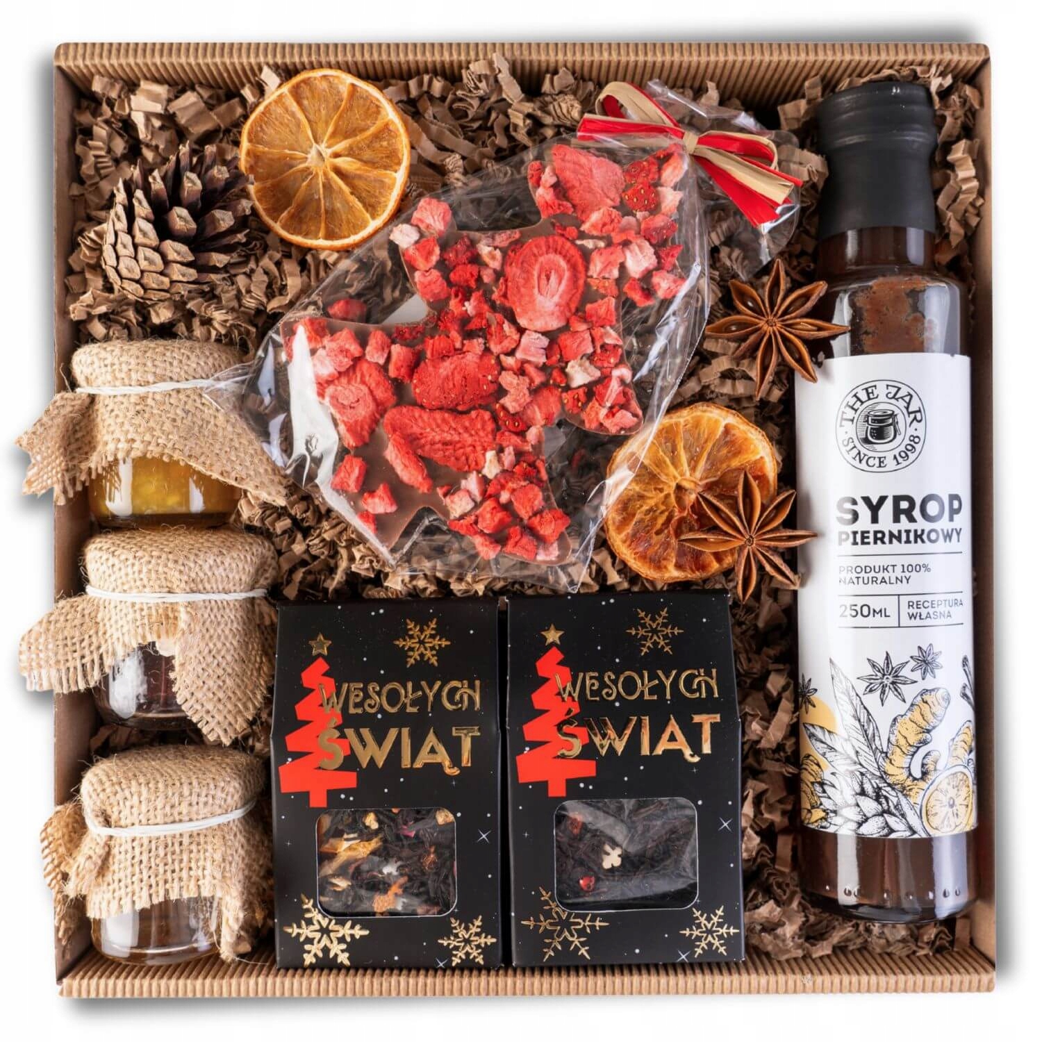 Levně Dárkový koš Komplet Na Vánoce Mikuláš čokoláda čaje balíček sirup