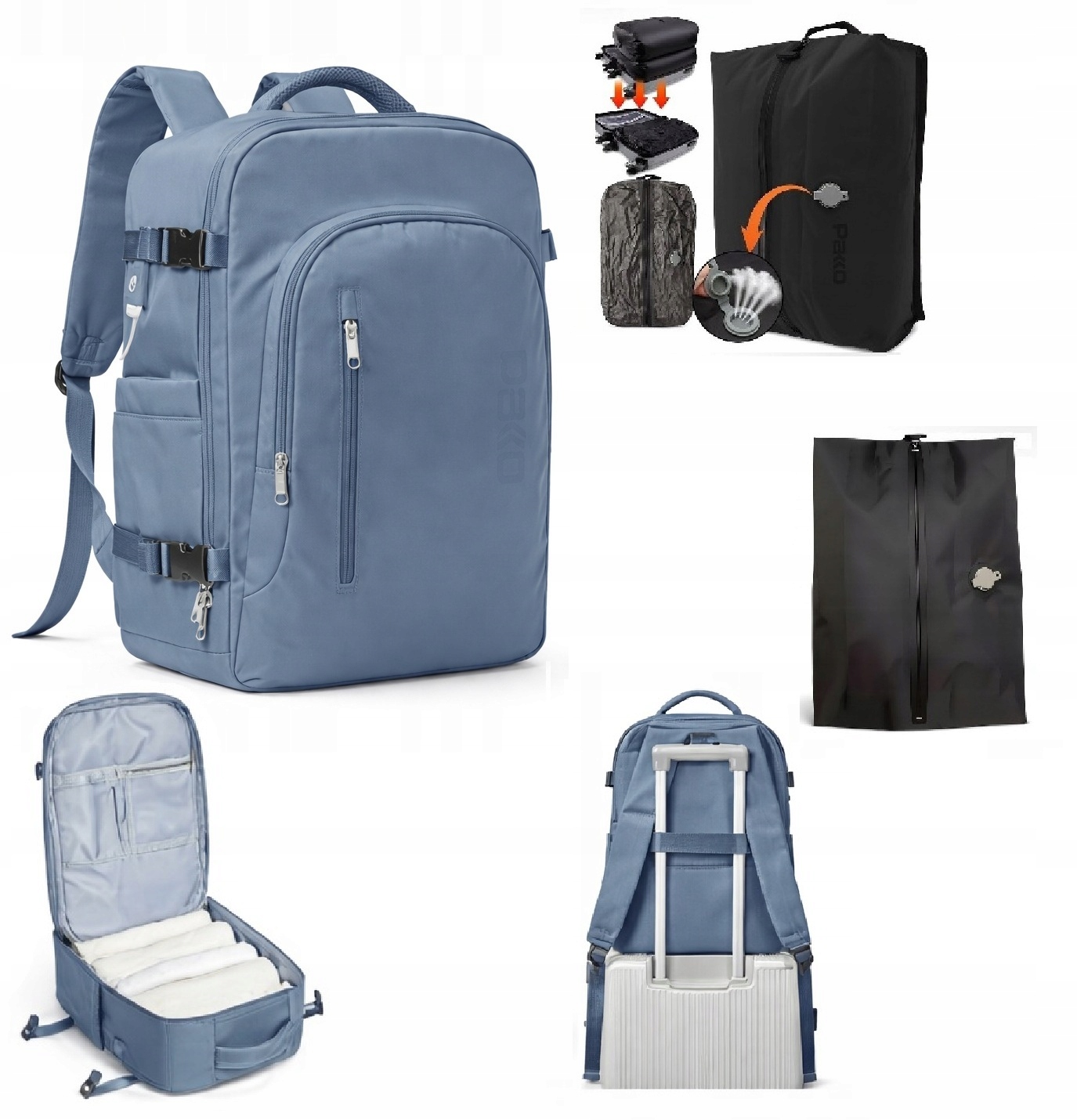 Batoh Příruční zavazadlo Usb Vakuový vak Kompresní Pakko 40x20x25 T711