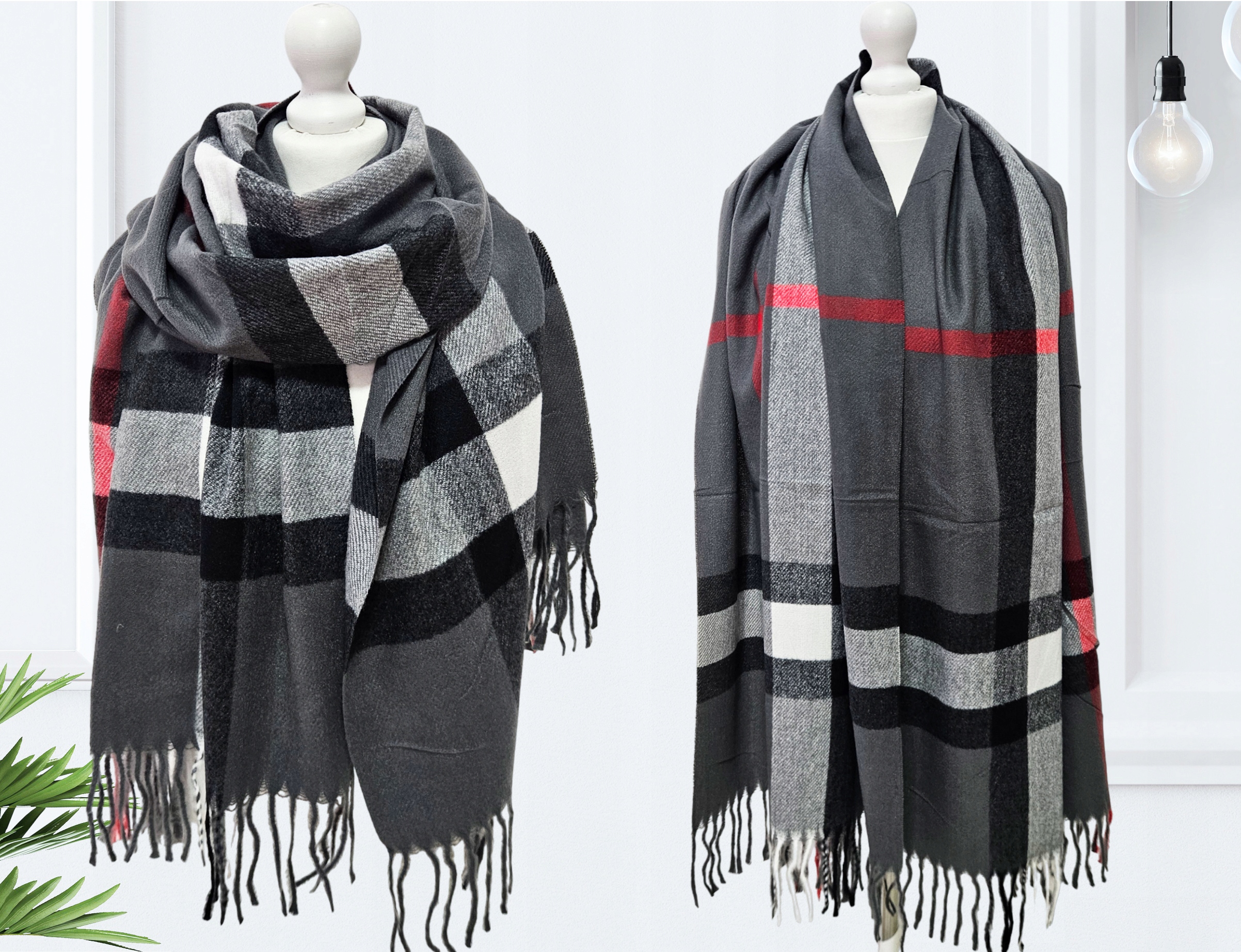 SZAL SZALIK krata wielokolorowy w kratę FRĘDZLE