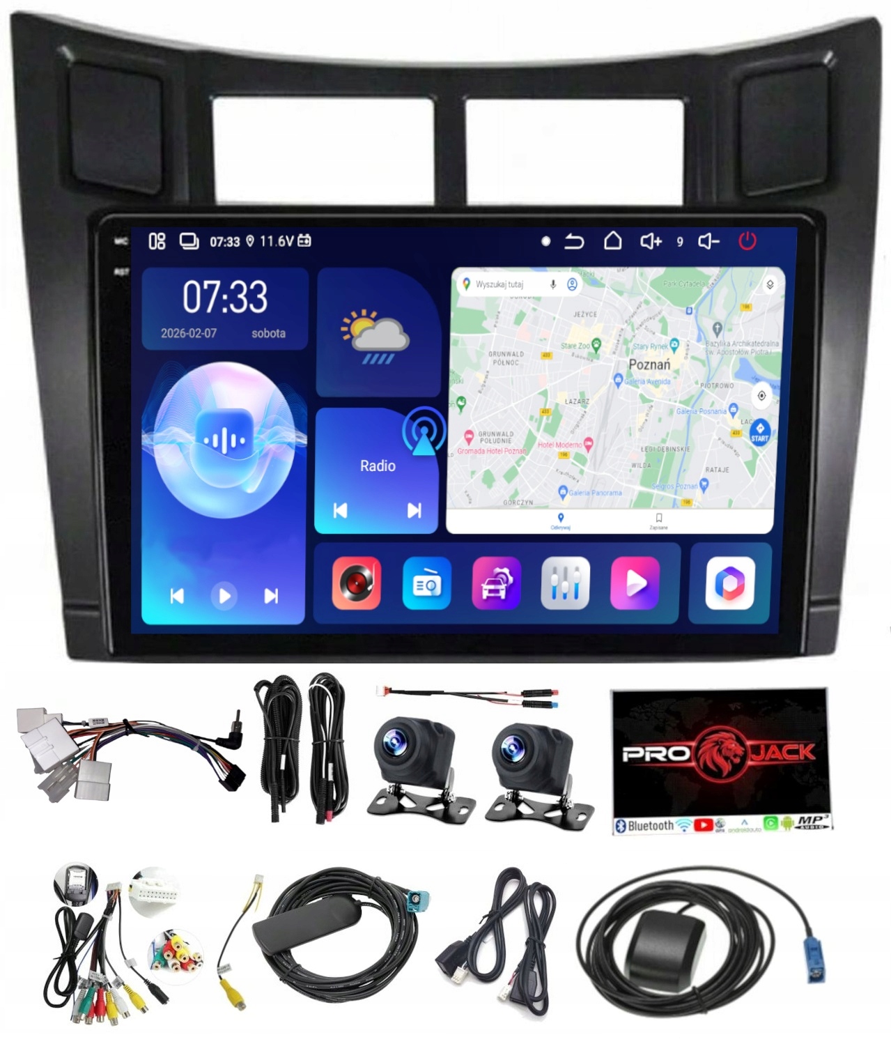 Rádio Navigácia Carplay Gps Android Bt Toyota Yaris 05-12 6GB 128GB Sim