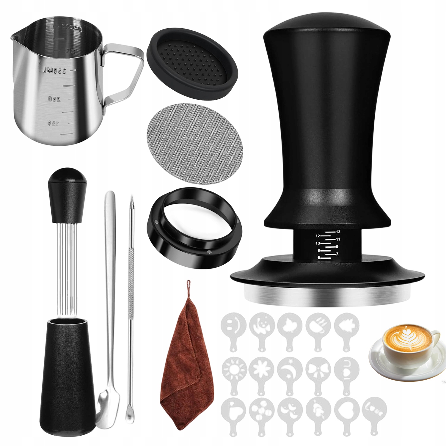 Levně Šlehač Na Kávu Sada Příslušenství 25 Ks Tamper 51 MM Šablony Barista